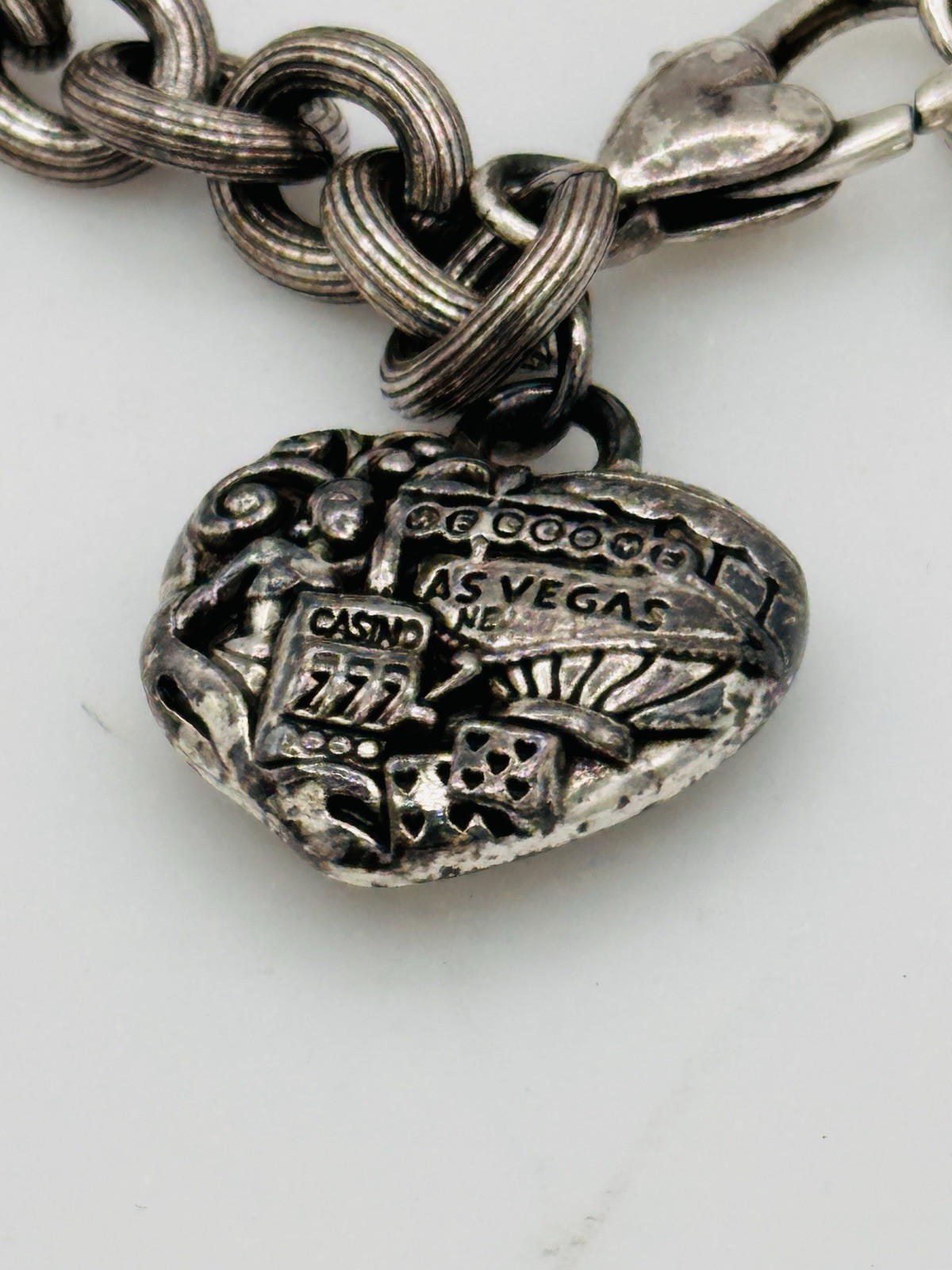 Brighton Silver Plated Chunky Chain Bracelet Las Vegas Travel Series Heart