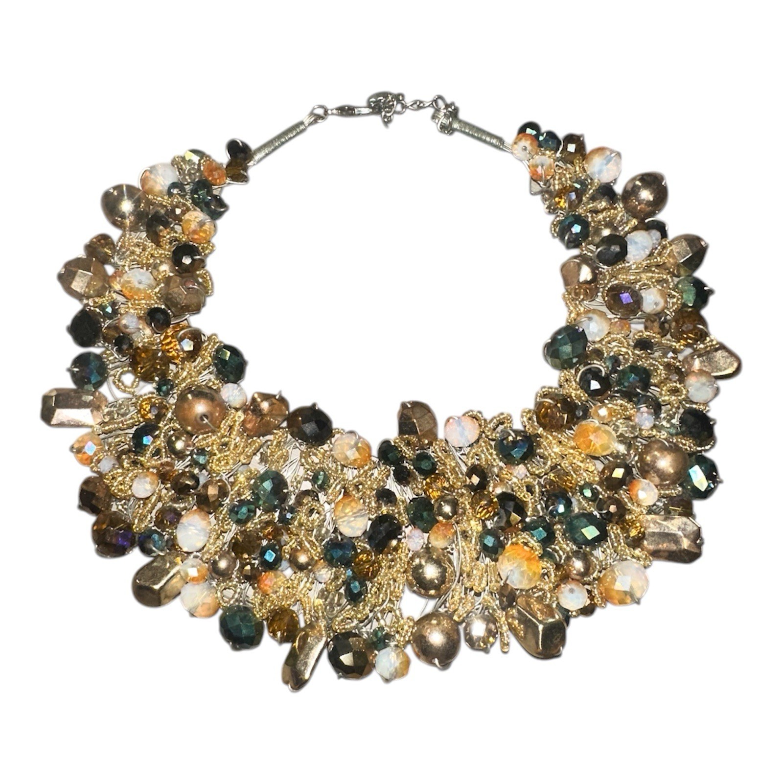 Aldo Champagne Gold Luxurious Ornate Statement Bib Beaded Necklace