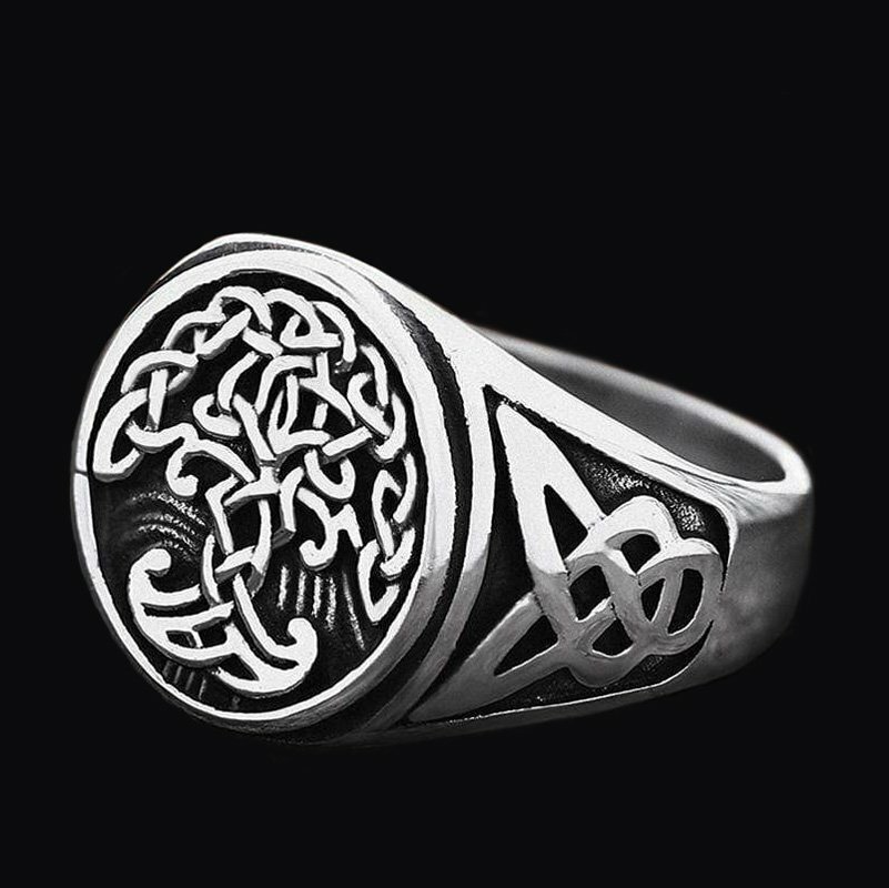 MENDEL Stainless Steel Mens Irish Celtic Trinity Knot Tree of Life Ring Sz 7-15