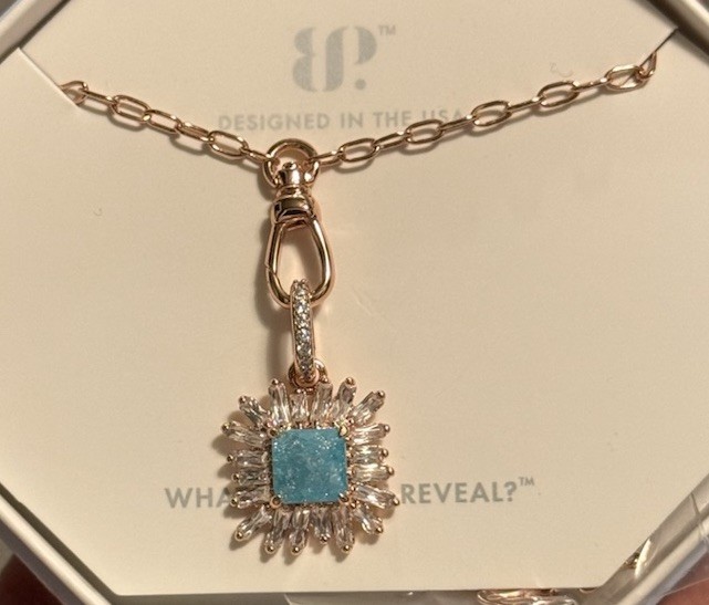 Bomb Party BP, NK53693-Never Not Beaming Necklace-Aquamarine on Rose Gold-NEW