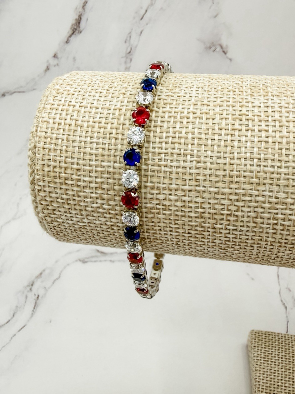 Red White Blue Tennis Bracelet 925 RP Patriotic America250 July 4th Gift 8”