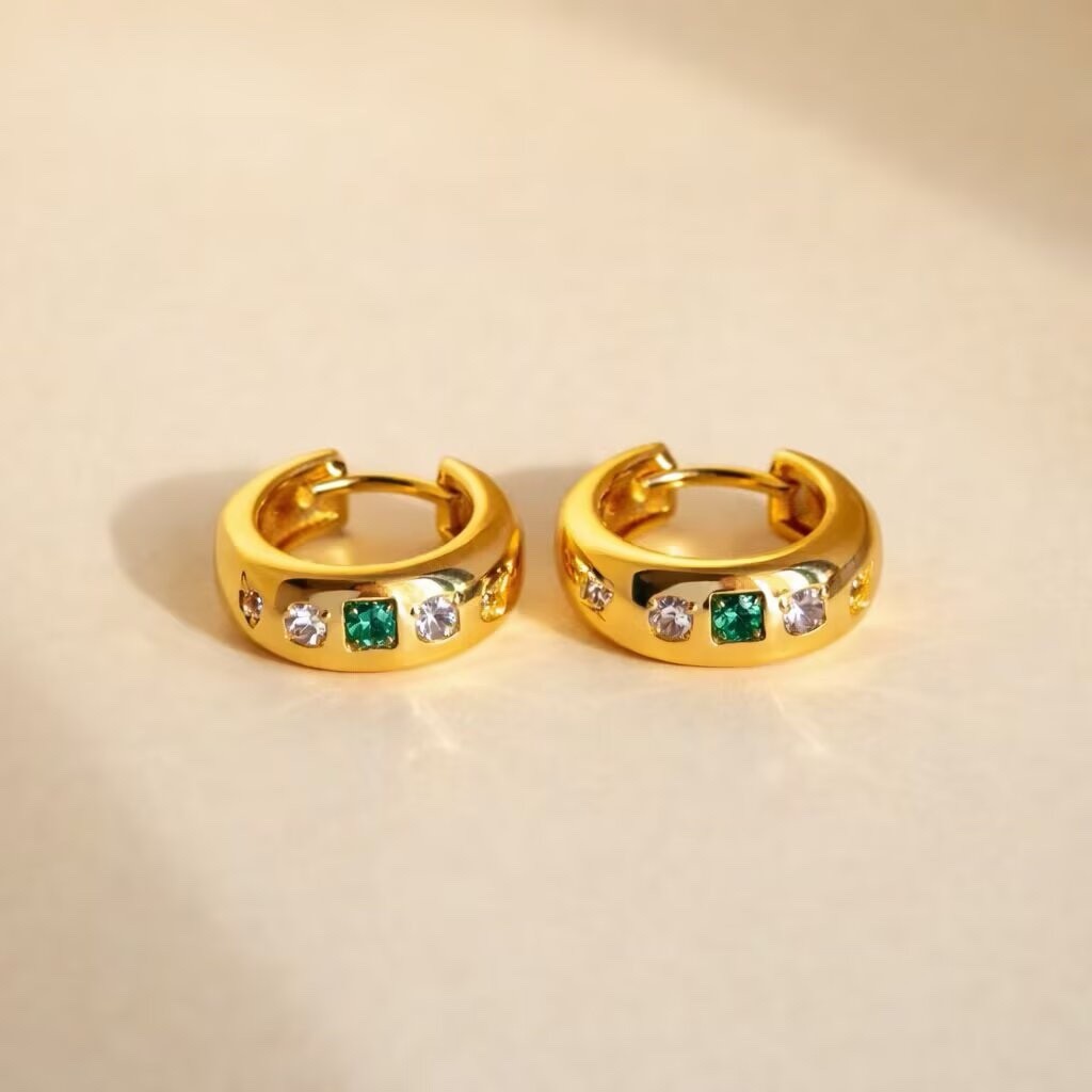 Colorful CZ Chunky Hoop Earrings For Women 925 Silver Hoop Earrings 022
