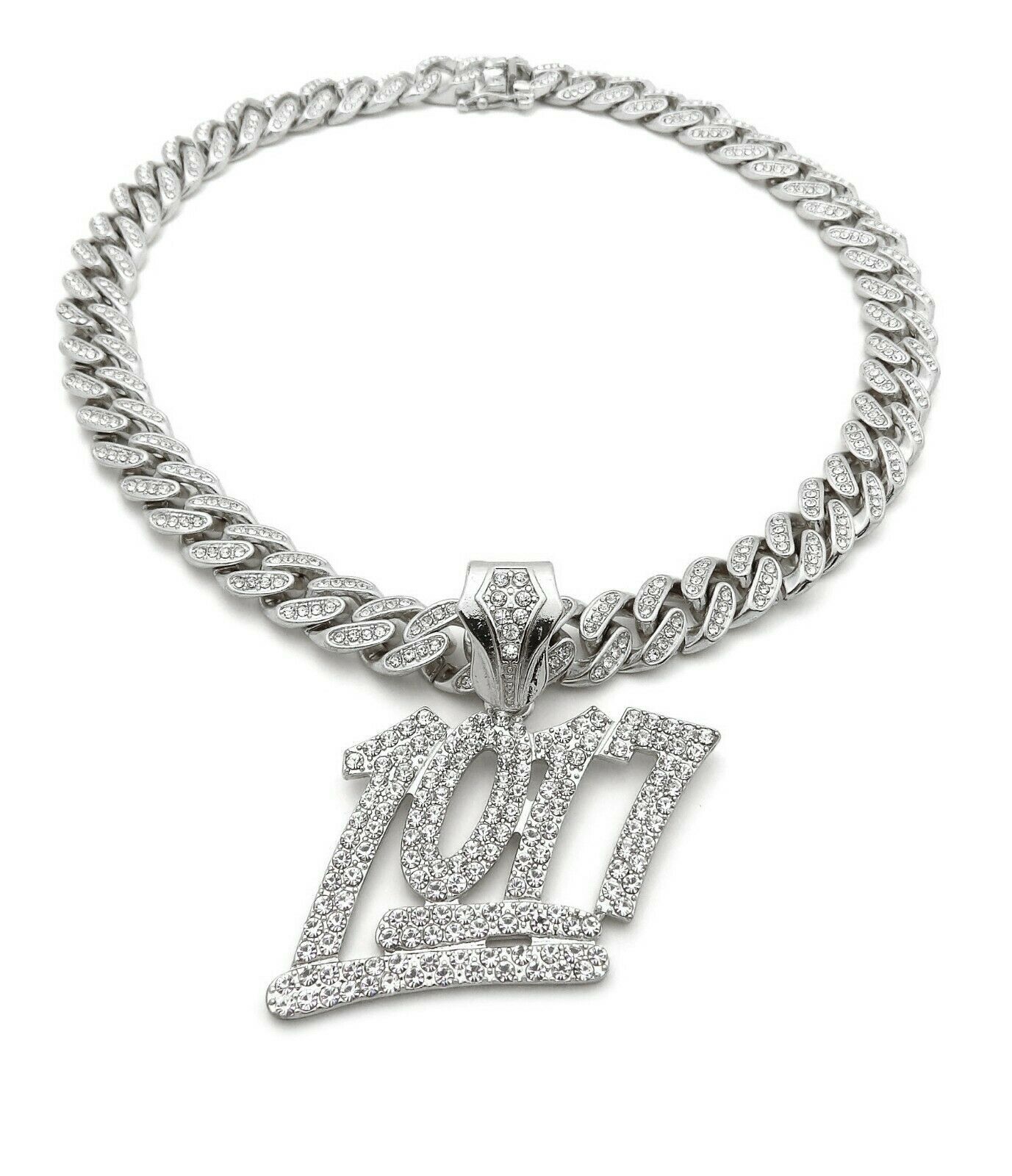 Silver Plated Alloy Icy 1017 Pendant & Iced Cubic Zirconia Cuban Chain Necklace