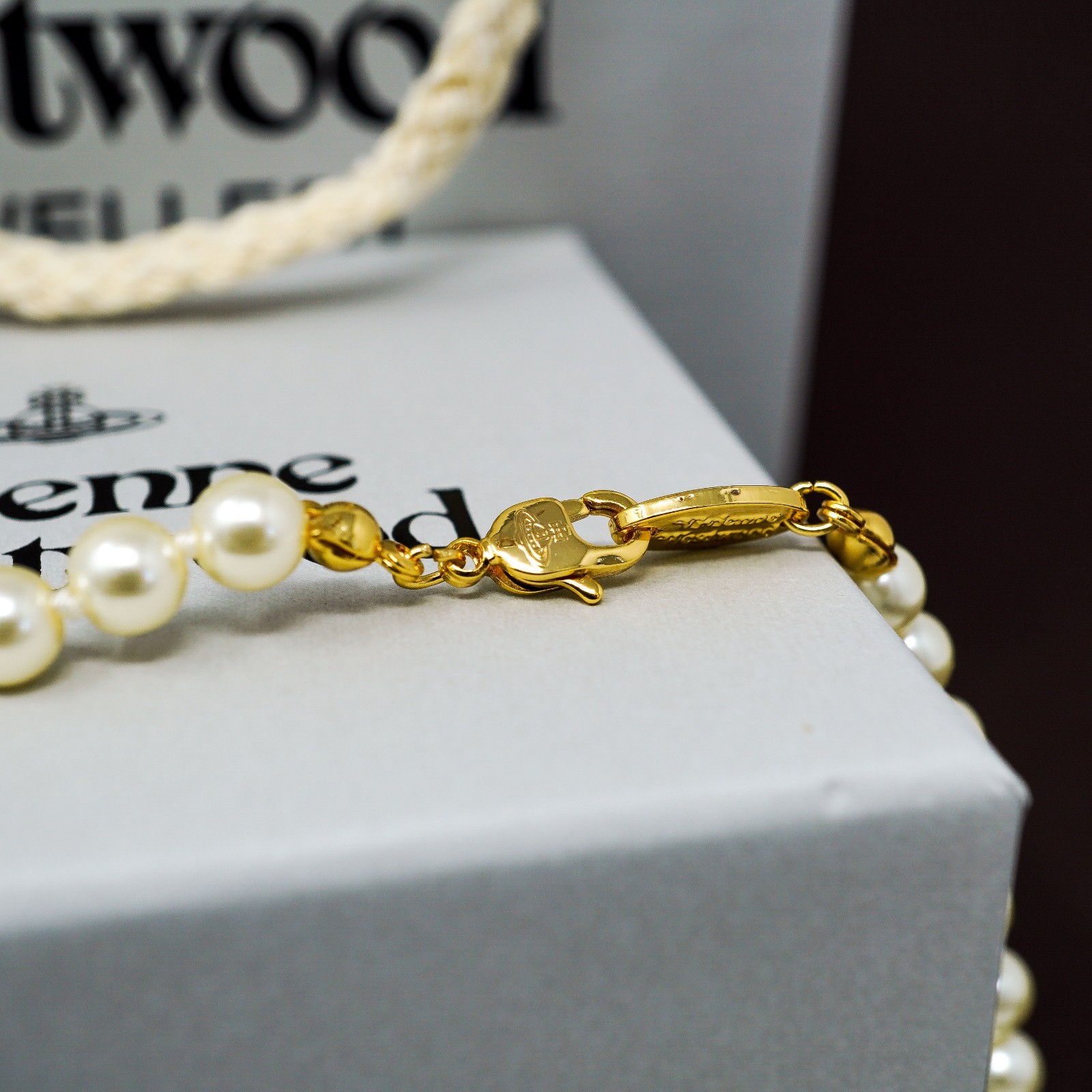 Vivienne Westwood Necklace Bas Relief Pearl & Gold Pendant With Crystals & Box