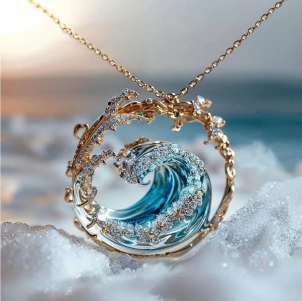 Women Ocean Wave Pendant Necklace Gold Silver Sea Beach Jewellery Gift