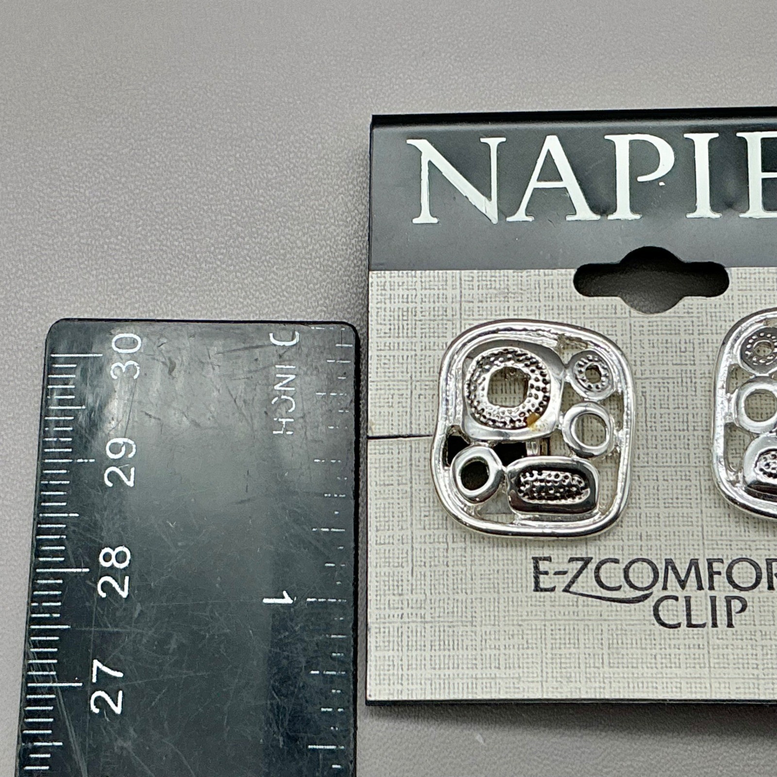 Napier Earrings Women Silver Tone Geometric E-Z Comfort Clip On 0.75 Inch