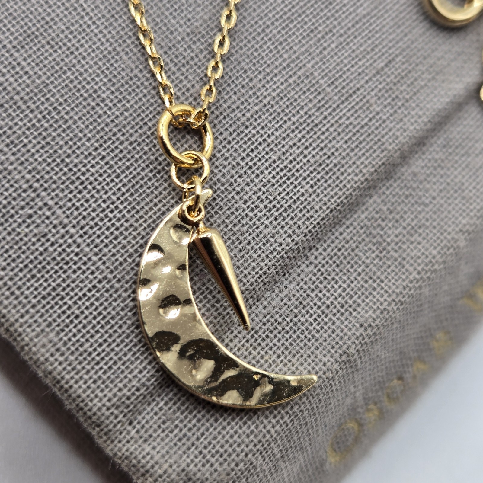 Gold Dainty Crescent Moon Spike Charm Necklace Boutique Brand Gold Plated Brass