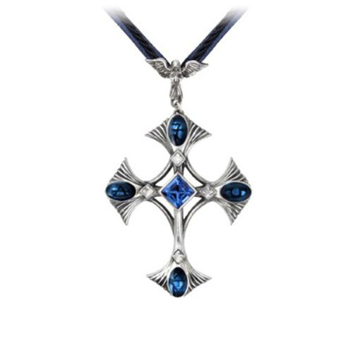 Alchemy Gothic Elementary Crux Angelicus Necklace P580 Goth Angel Blue Crystal