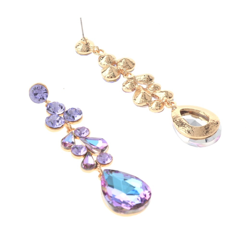 Gold Tone Alloy Metal Crystal Rhinestone Drop Post Earrings ER2635-VL