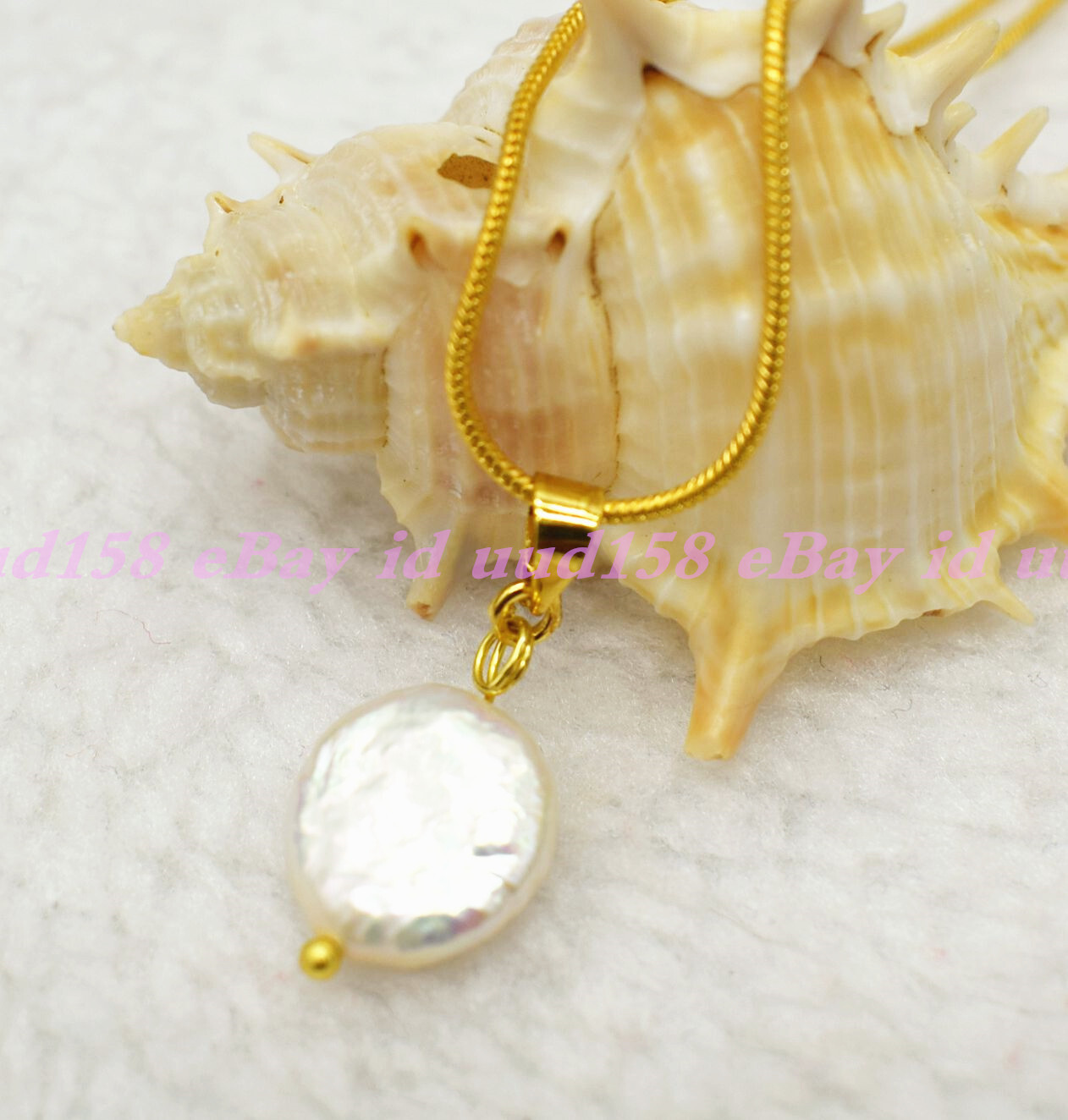 Freshwater 12-13mm Baroque Coin Pearl Pendant Necklace Jewelry Flawless Chain