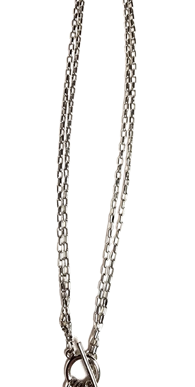 Black Gray Silver Tone Art Glass Bead Tassel Pendant Necklace 14″ Choker GUC