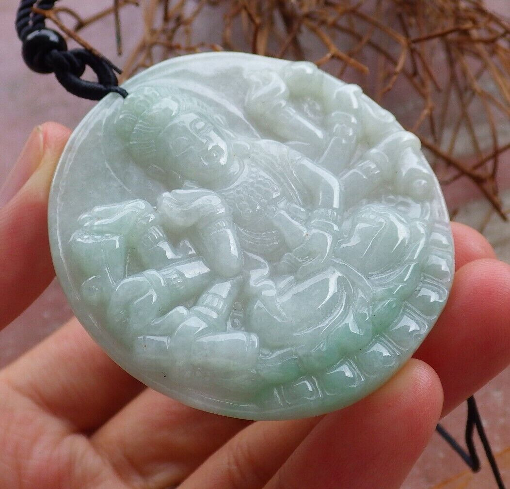 Certified Green Natural A Jade jadeite Pendant Circle Guanyin Kwan yin 406279 VS