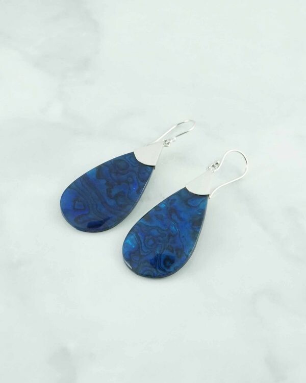 Teardrop Blue Abalone Paua Shell Handmade 925 Sterling Silver Earrings NEW!