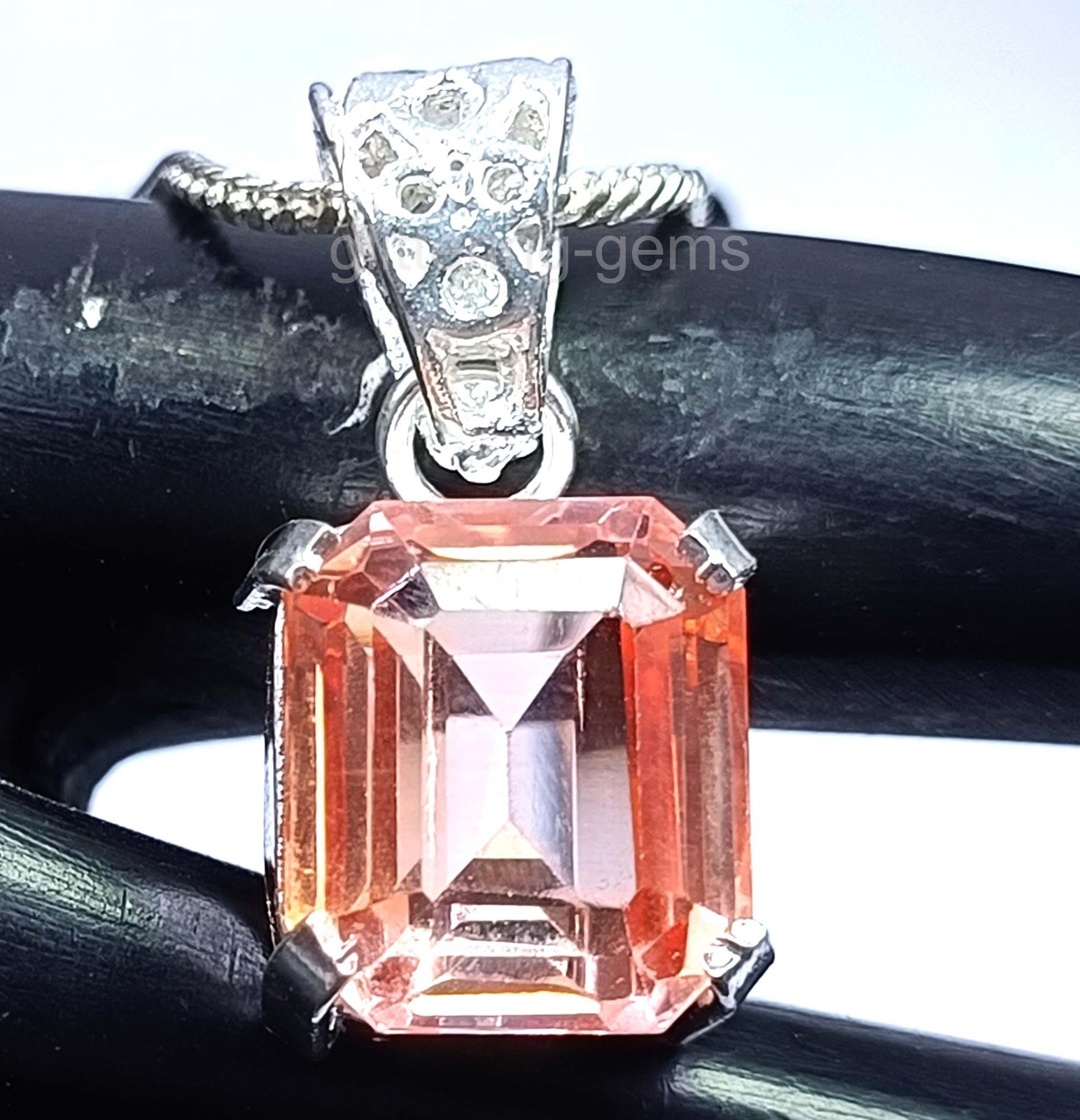Natural Peach Sapphire 20.20 Ct IGL Emerald Cut 925 Solid Pendant IGL Gems 5JSP