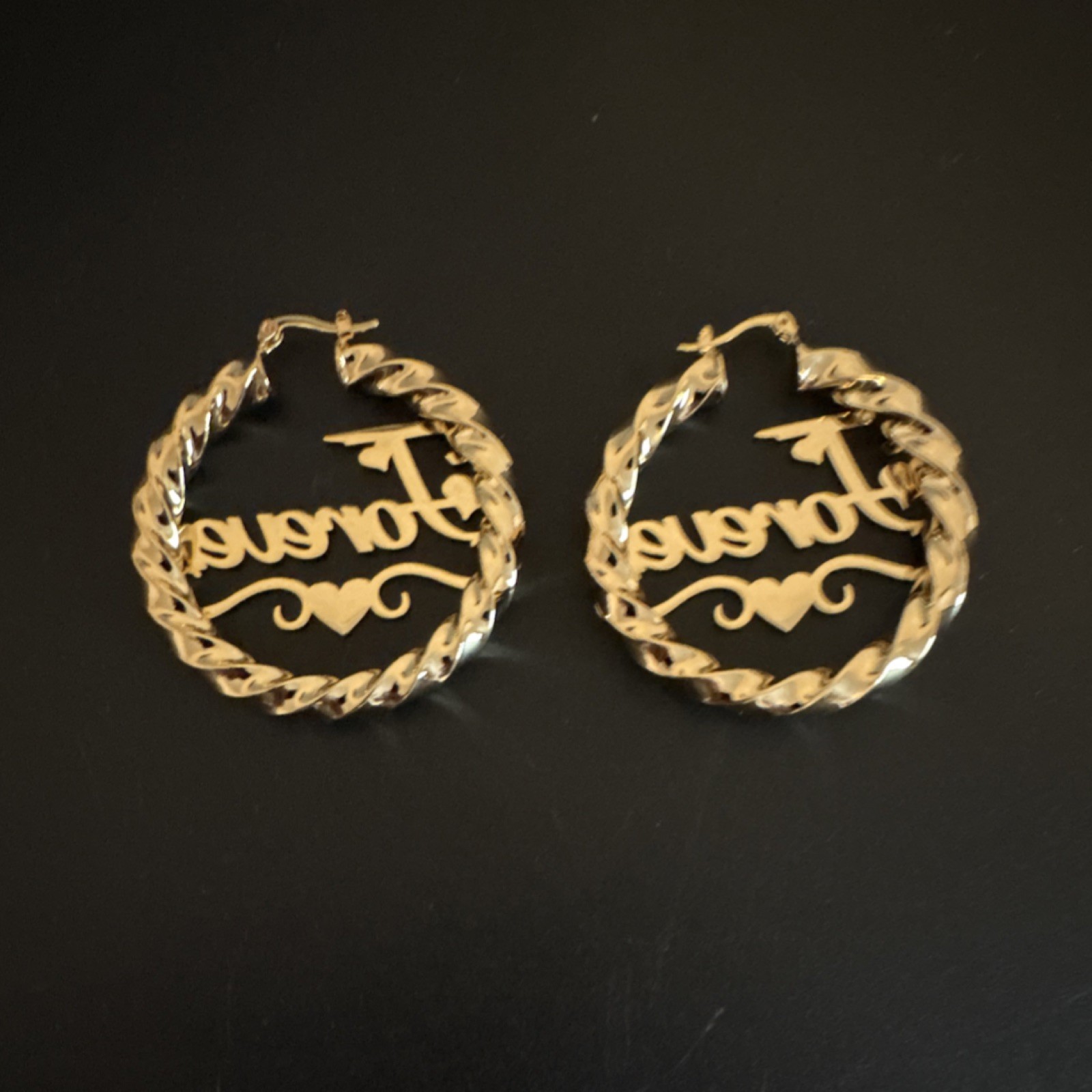 14K Gold Plated Forever Letter Love Round Hoop Earrings Latch Back 50mm