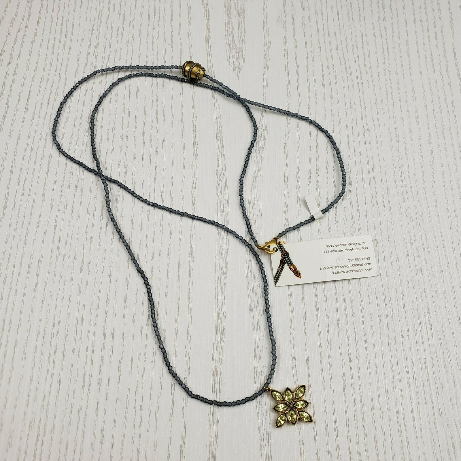 Linda Levinson Triple Wrap Blue Crystal Necklace Marquis Stone Flower Designer