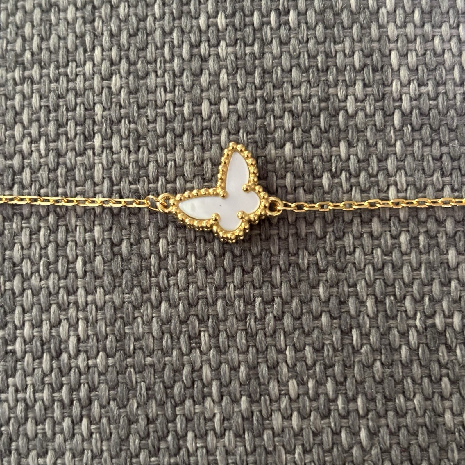 Dainty Butterfly Bracelet, White Mother Of Pearl, Gold Chain, New, 6.5” 7.5”