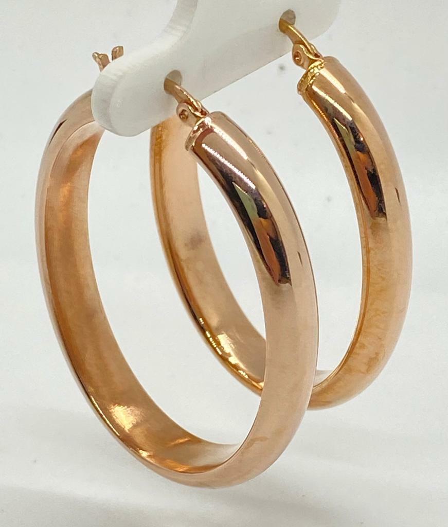 QVC Steel by Design Stainless Steel Polished Oval Hoop Earrings Rosetone