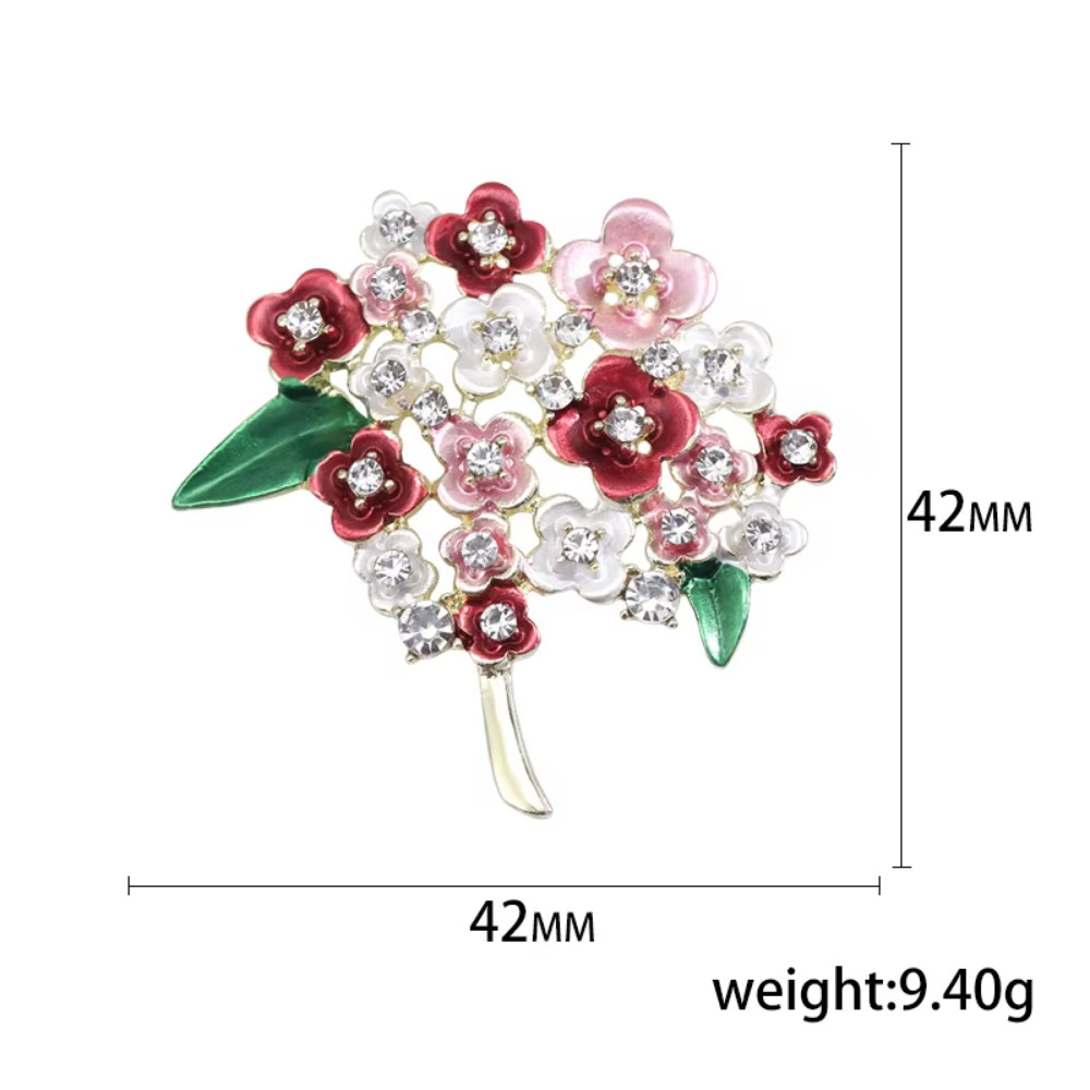 Enamel Hydrangea Flower Bouquet Brooch Crystal Floral Pin Gold Statement Jewelry