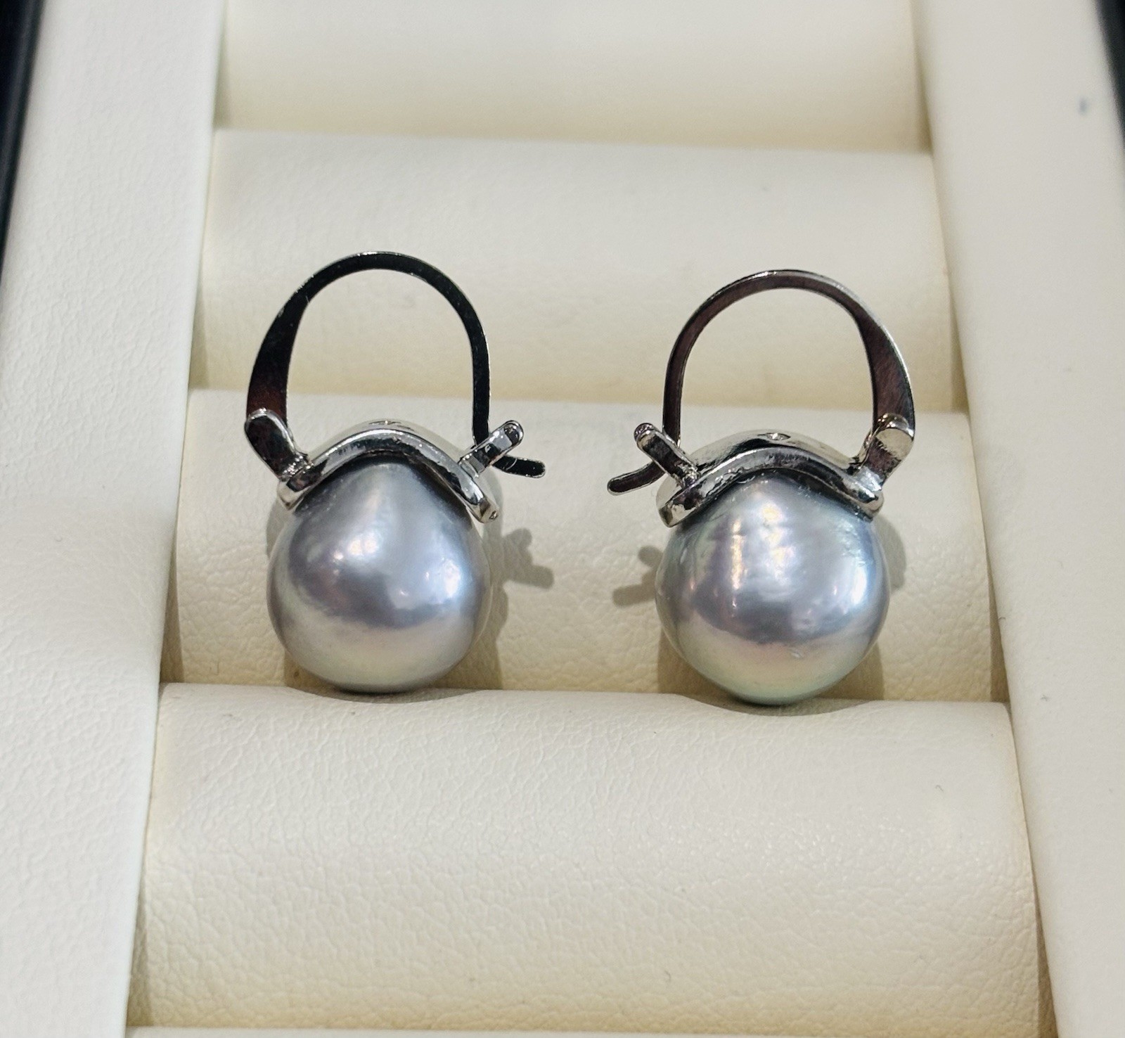 Silver Grey Baroque Pearl Drop Earrings 10mm High Lustre