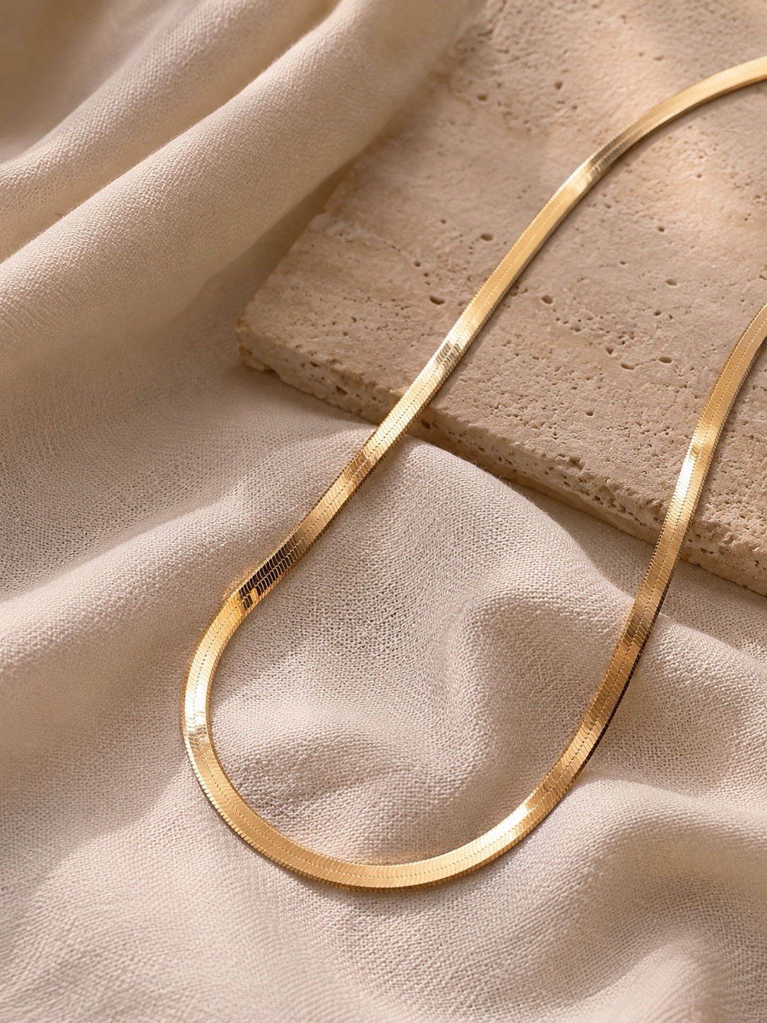 Gold or Silver 4mm Flat Herringbone Chain Choker Necklace 40cm + 4cm Extender