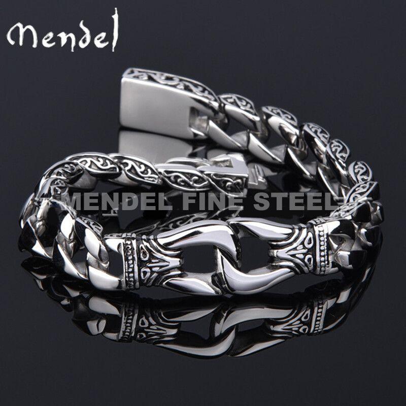MENDEL Vintage Fine Mens 8 Inch Motorcycle Biker Chain Bracelet Stainless Steel