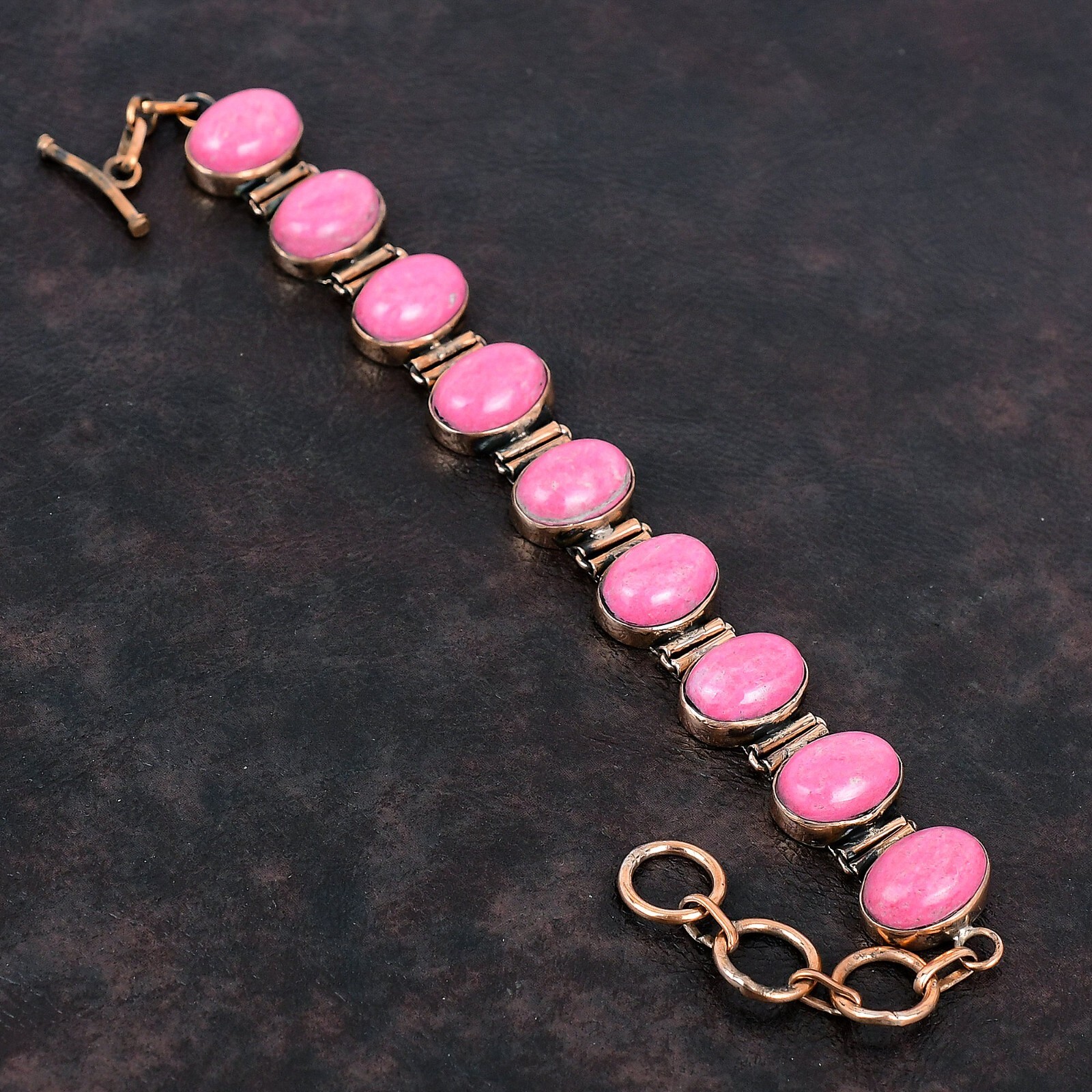 Thulite Gemstone Adjustable Bracelet Handcrafted Copper Ethnic Jewelry 6.0″
