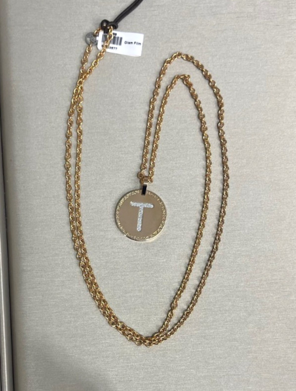 Rebecca Gioielli Crystal Letter Bronze 32″ Necklace