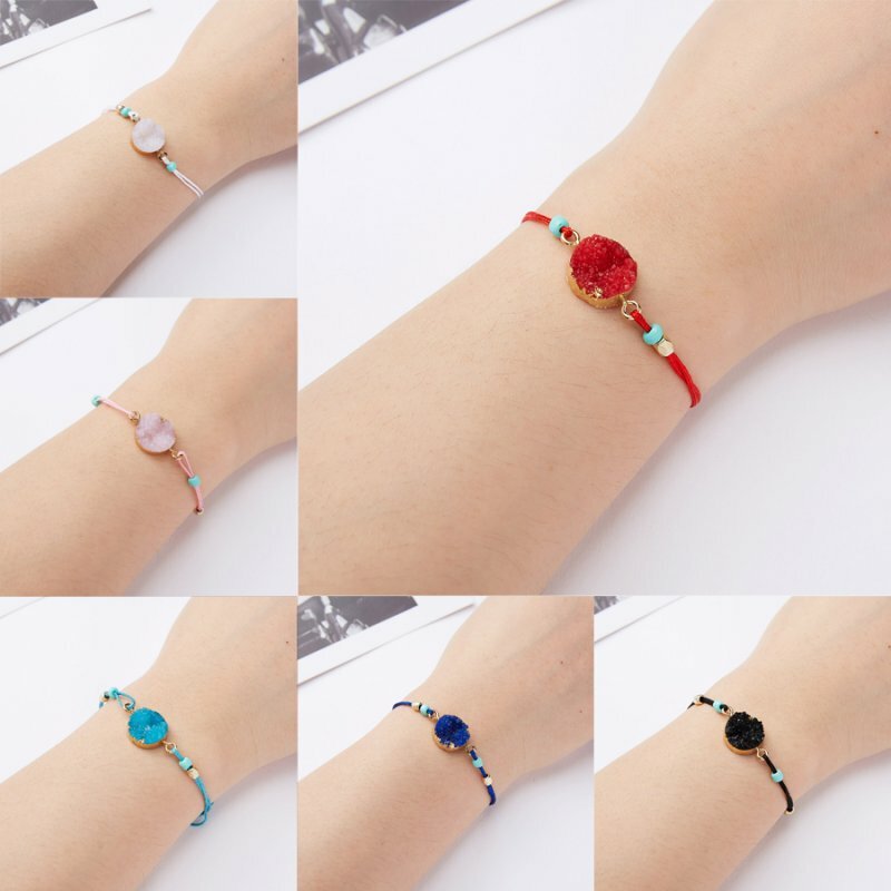 Natural Stone Crystal Braided Rope Bracelet Friendship Couple Card Jewelry Gift