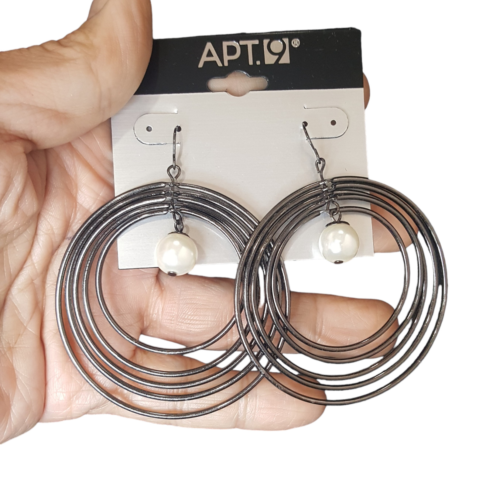 Apt.9 Women’s Gunmetal Plated Statement Orbital Faux Pearl Hook Earrings NWT