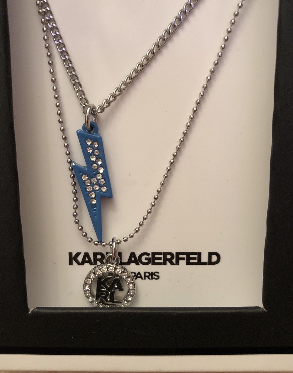 Karl Lagerfeld Lightning Bolt & Karl Layered Necklace & Star Stud Earrings NIB