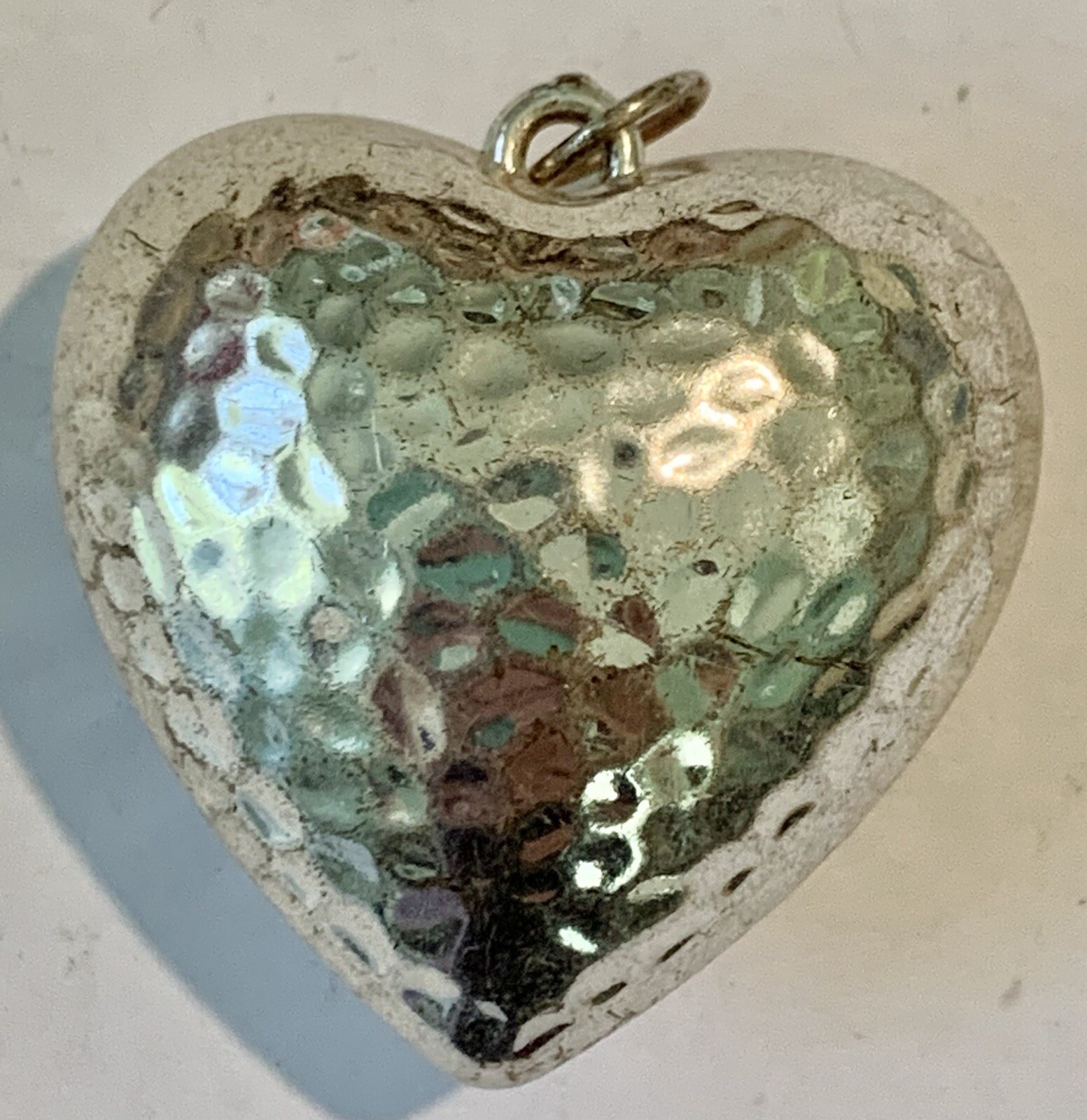 BEAUTIFUL VINTAGE SILVER PUFFY HEART PENDANT 1 1/8” x 1 1/4”! 925?? #2