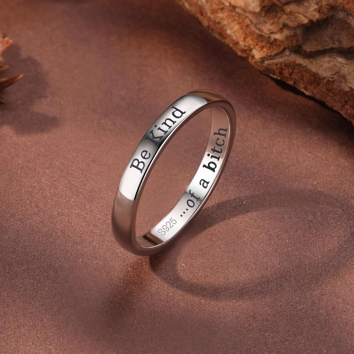Cheeky Engraved Silver Ring 925 – Be Kind Of A Bitch as a Motivational Reminder