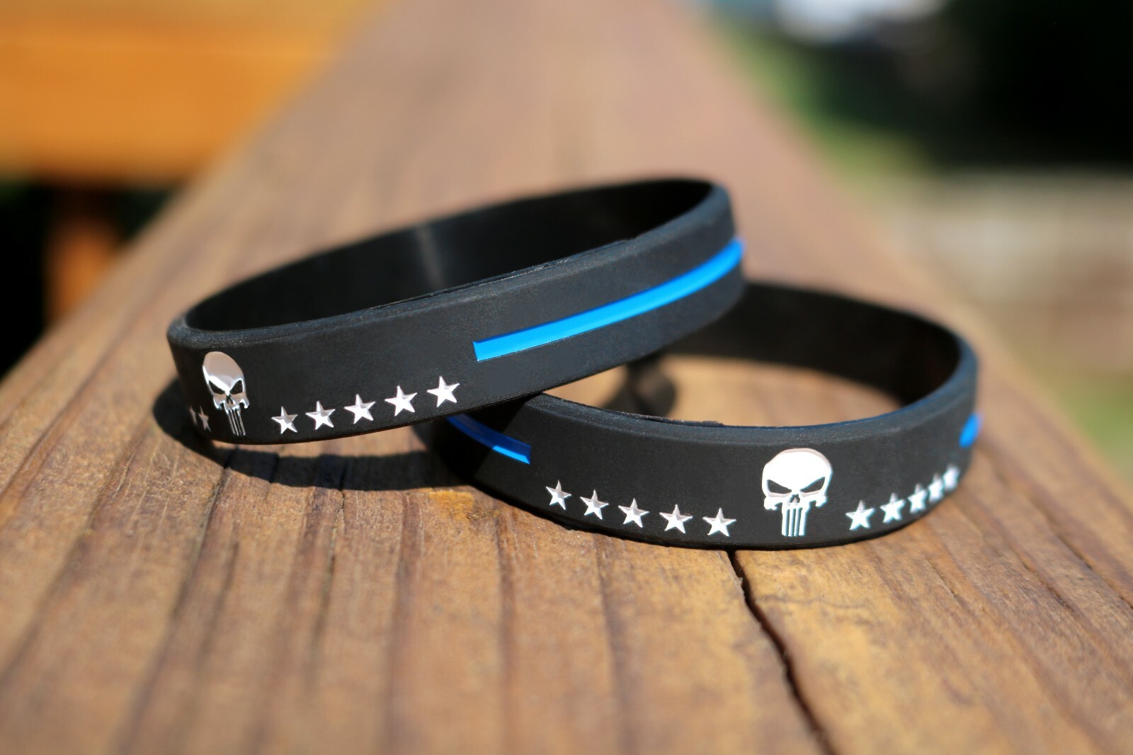 Thin Blue Line Silicone Bracelet Punisher with Stars Wristband Police Support