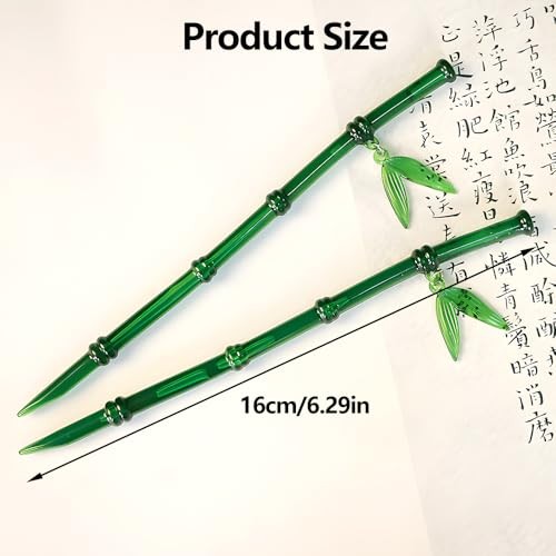 2Pcs Green Bamboo Leaf Hair Stick Pin Resin Chinese Hair Sticks for Buns