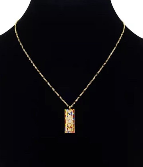 Mickey Mouse “MOM” 14k Gold Flash Plated Multicolor Crystal Bar Disney Necklace