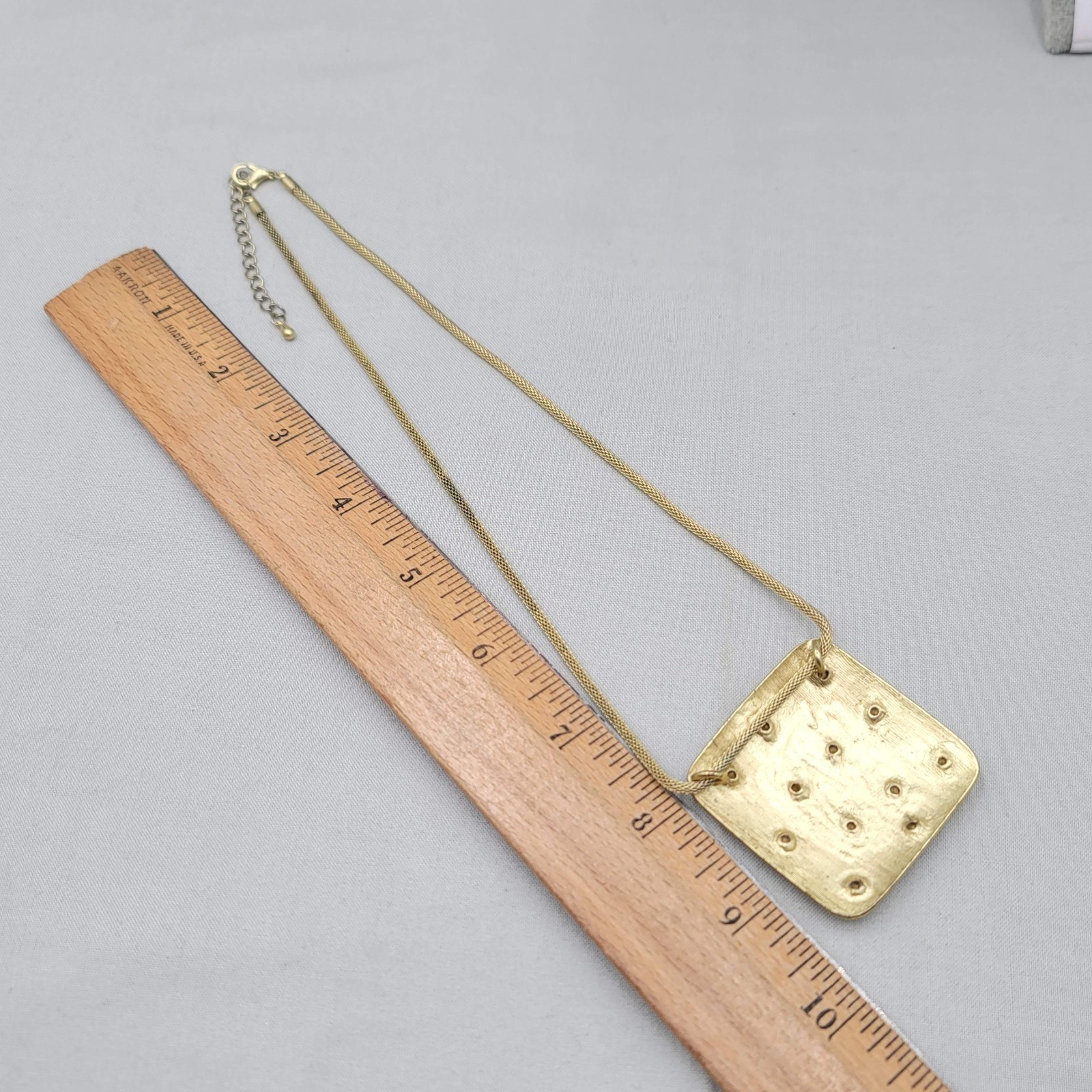 Statement Rhinestone Square Pendant Necklace Black Enamel Matte Gold tone 18″