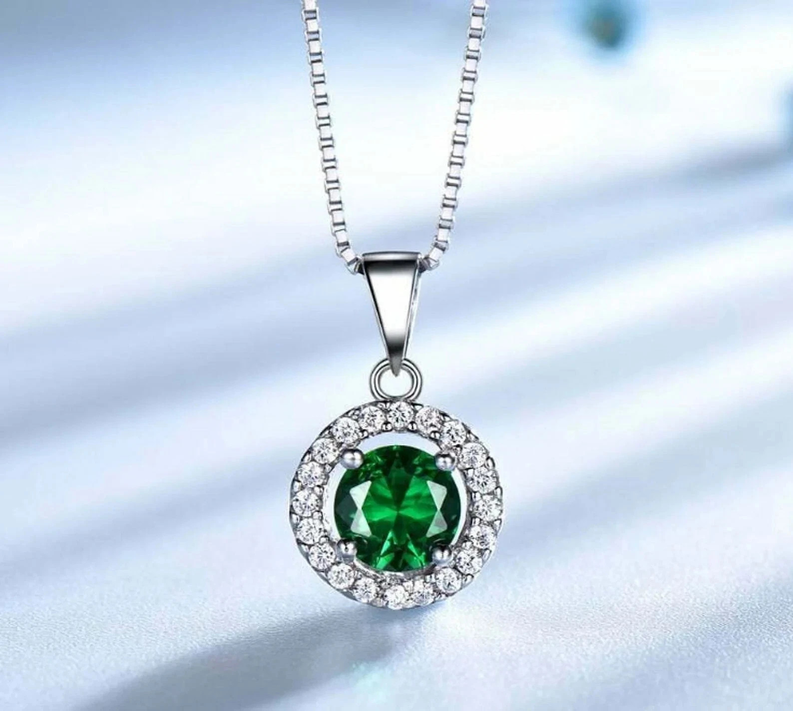 2.16 Ct Round Cut Emerald Pendant Wedding pendant 14K Solid White Gold
