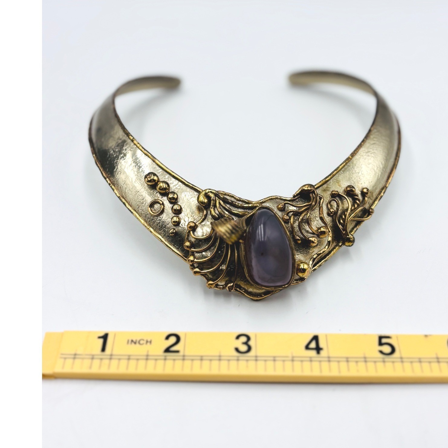 IXEL Mexico Rare Vintage Brutalist Torque Collar Necklace Purple Agate Statement