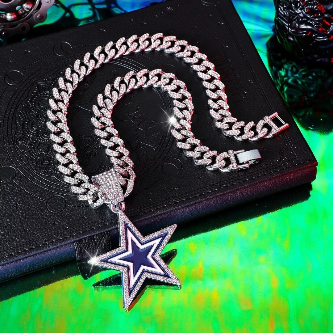 DALLAS COWBOYS Silver Diamond Chain Fan Jewelry Bling Hip Hop Pendant+20″ Chain