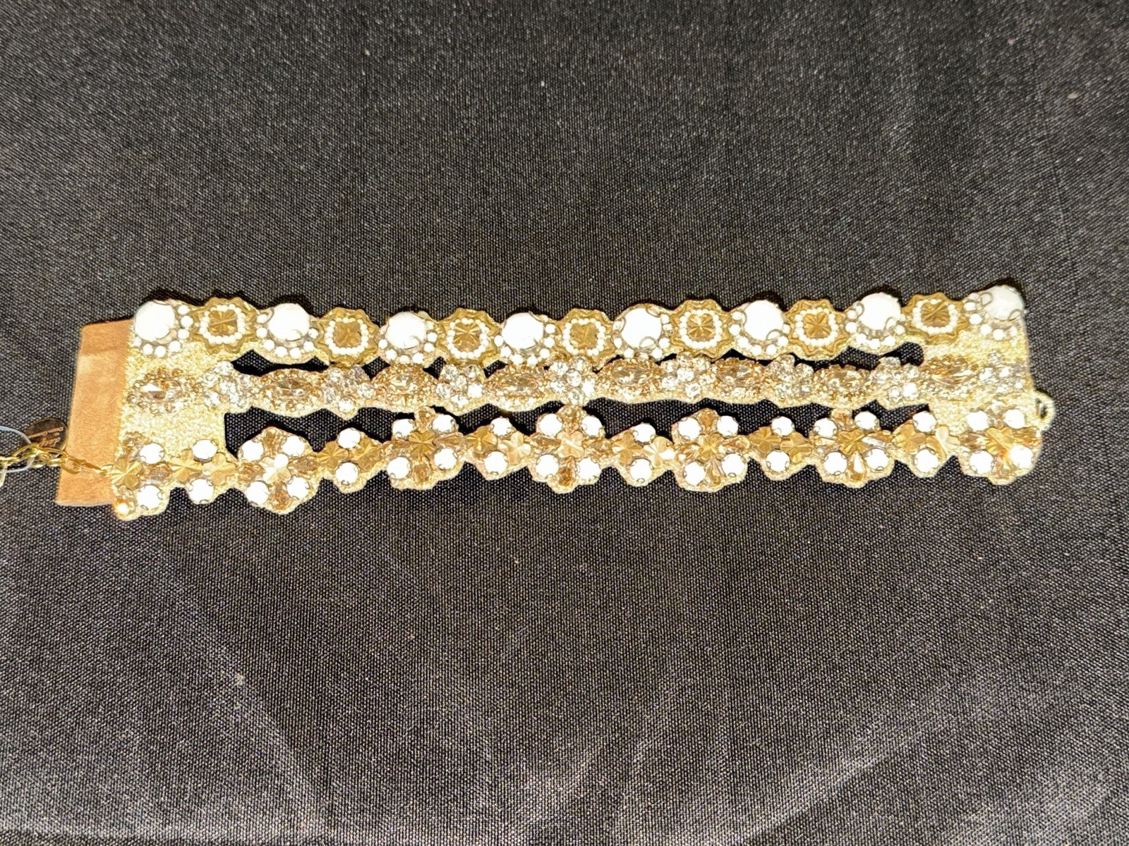Deepa Gurnani Brass And Leather Bracelet With Stones NWT