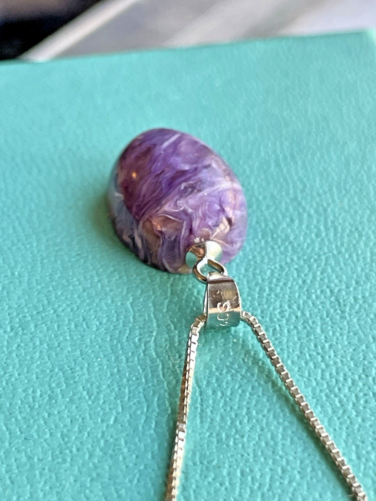 100% Genuine Siberian Russian True Purple Charoite Pendant Sterling Silver