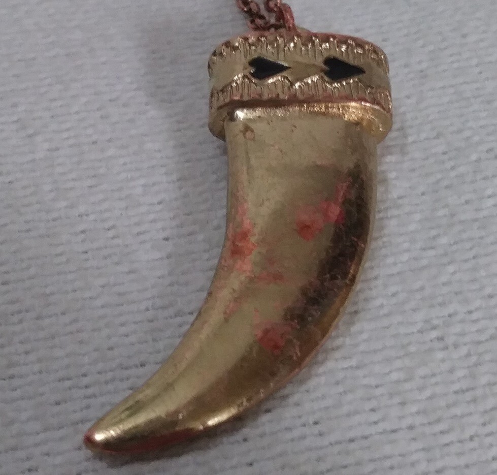 Vintage Silver Tone Copper Horn Claw Tooth Pendant Necklace 29″ Adjustable