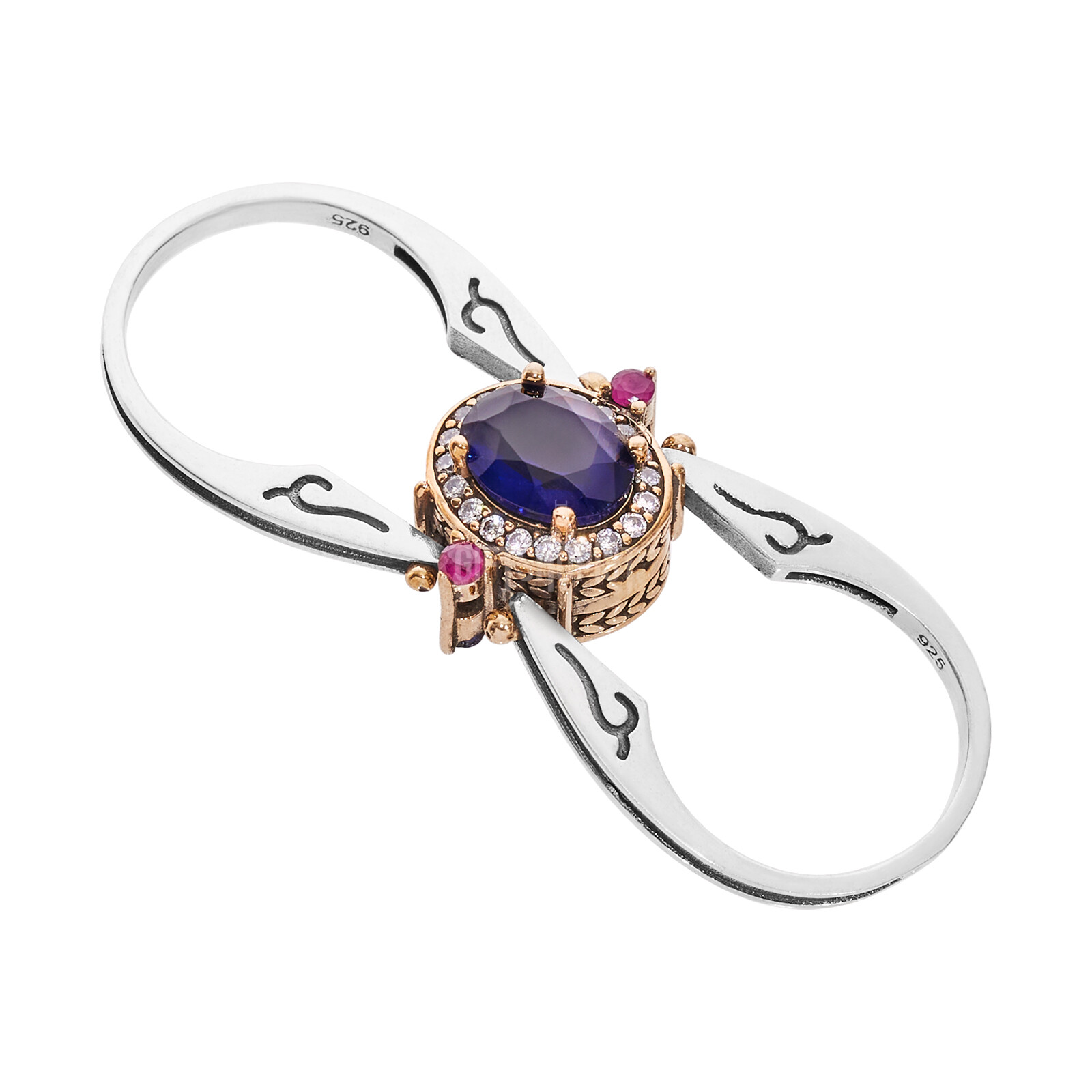 Turkish Reversible Oval Sapphire and Ruby Topaz 925 Sterling Silver Ring