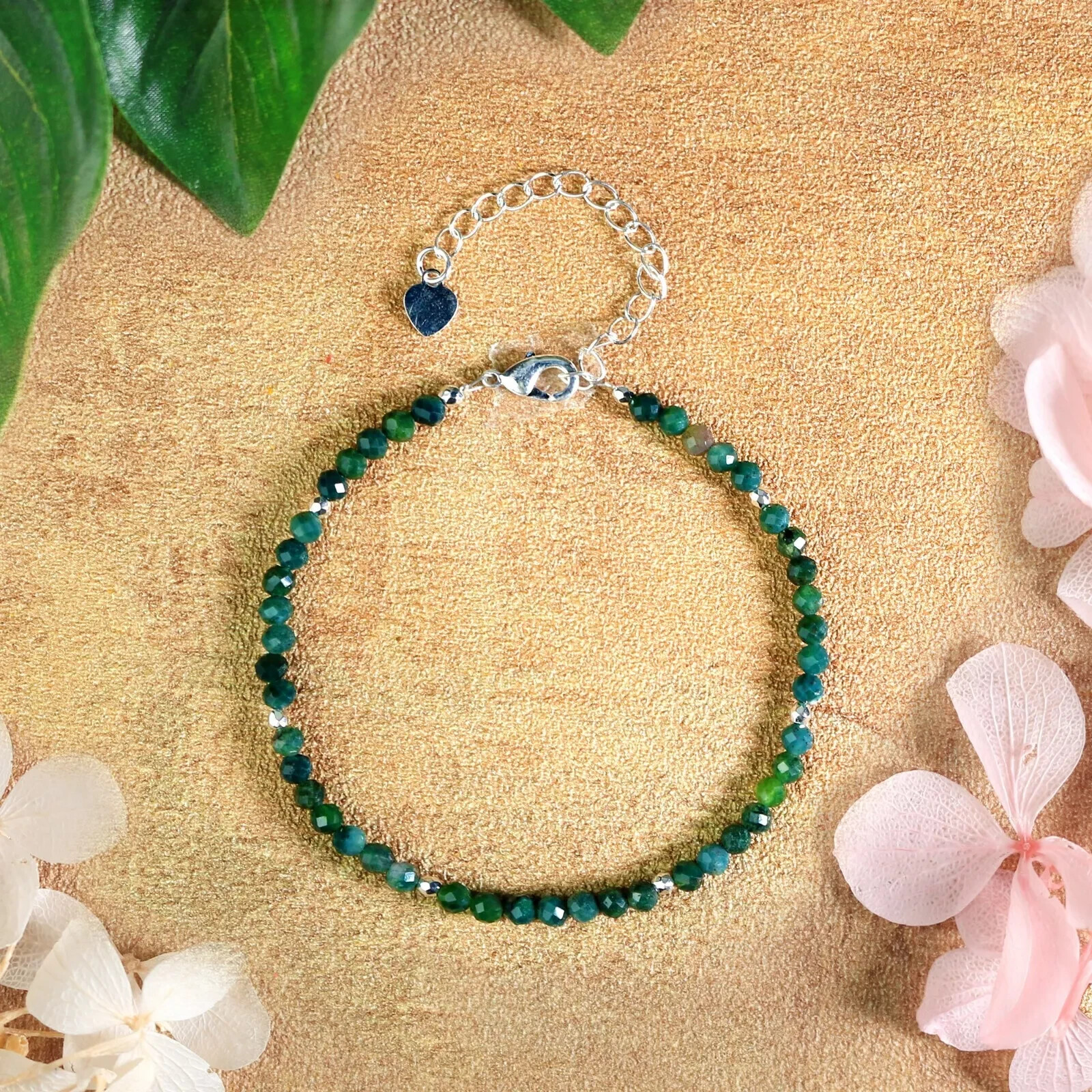 Delicate 3mm Moss Agate Minimalist Lucky Energy Bracelet Perfect Gift For Family