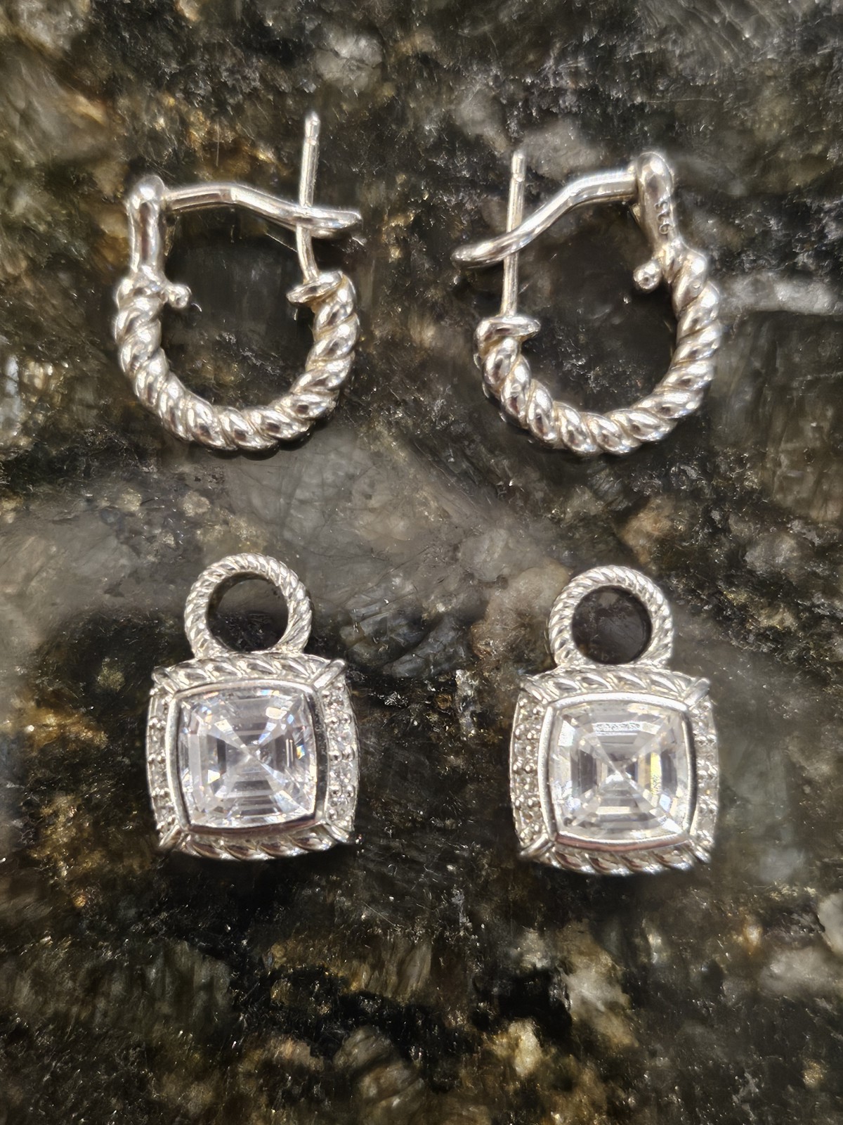 Judith Ripka Asscher Cut 5.25 TCW Diamonique Sterling Silver 1 1/8”