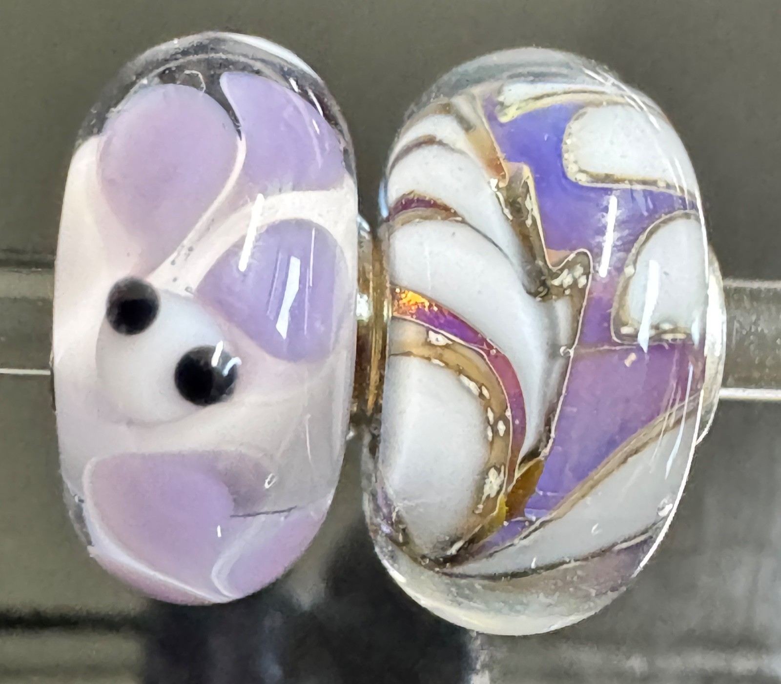 (SET OF 2) TROLLBEADS White Base Purple Rabbit and Beautiful Uniques