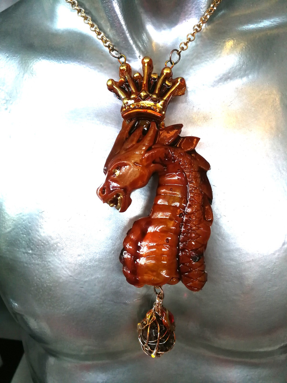 Dragon Crown Evil Eye Talisman Necklace Jewelry Pendant Golden Amulet Giada Bib