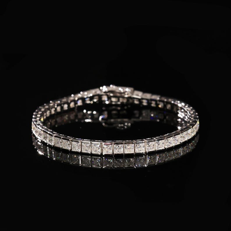 3.0 MM Princess Cut Moissanite Bezel Set 14K Gold Tennis Bracelet For Women
