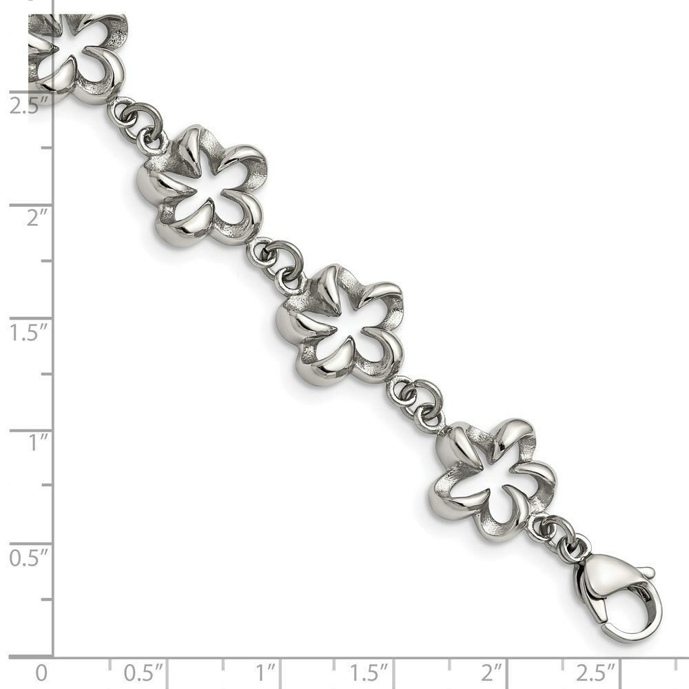 Stainless Steel Polished Cut-out Flowers 7.5in Bracelet